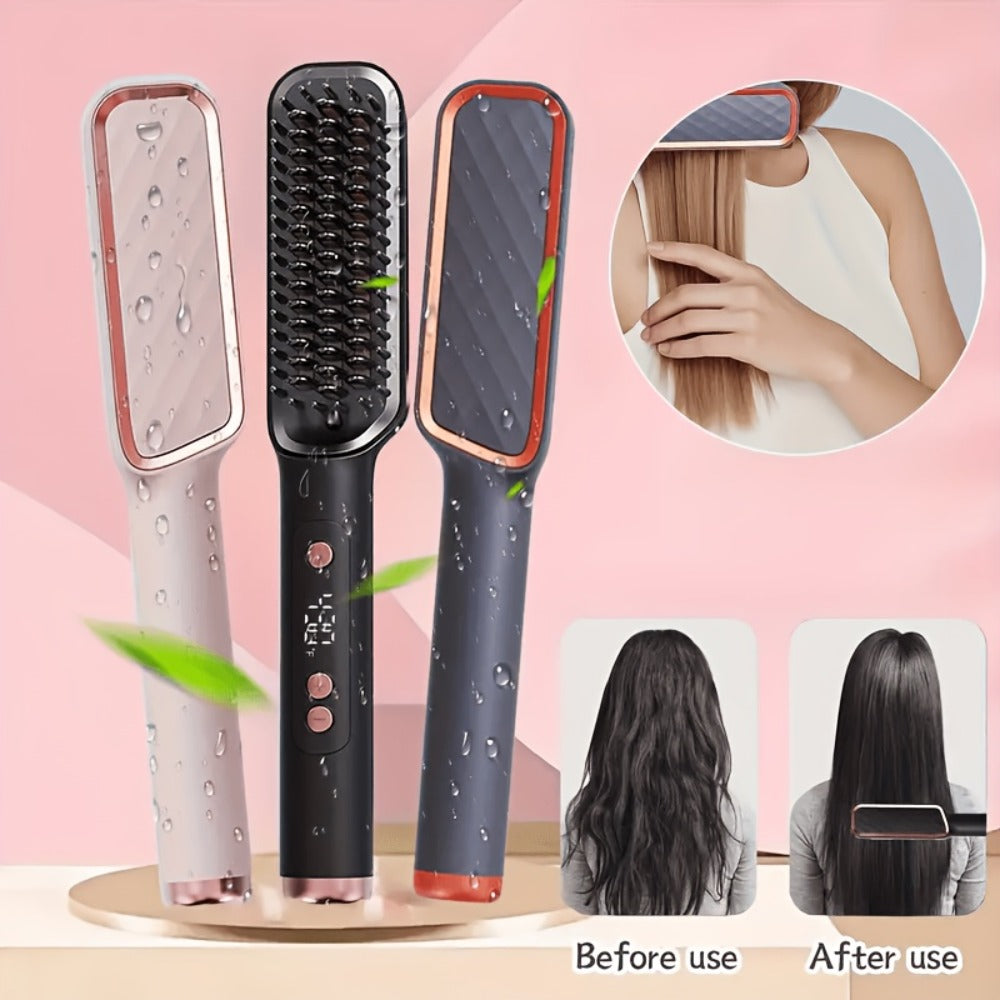 Hair Straightening Brush | 30-60 Sec Fast Heating | 3 Temperature Settings | Wide-Spaced Smooth Glide Teeth | Tangle-Free Anti-Winding Anti-Damage | Professional Hair Straightener Comb Gift for Women