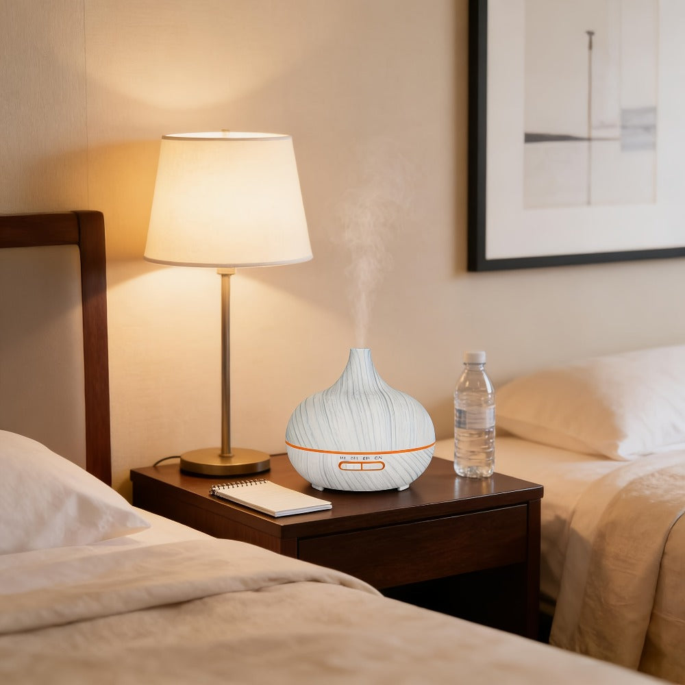 Aroma Diffuser Set 2 Diffusers 6 Essential Oils 550ml Wood Grain Cool Mist Humidifier Soundwave Technology 7-Color Light Timer for Large Room Bedroom Home Office