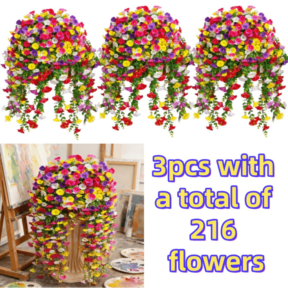 Artificial Rose Vine Hanging Garland 3pcs 216 Flowers - High-Density UV-Resistant Faux Rose Flower Vines with Realistic Roses & Foliage for Garden, Wedding, Porch, Terrace & Wall Decor, Multiple Colors