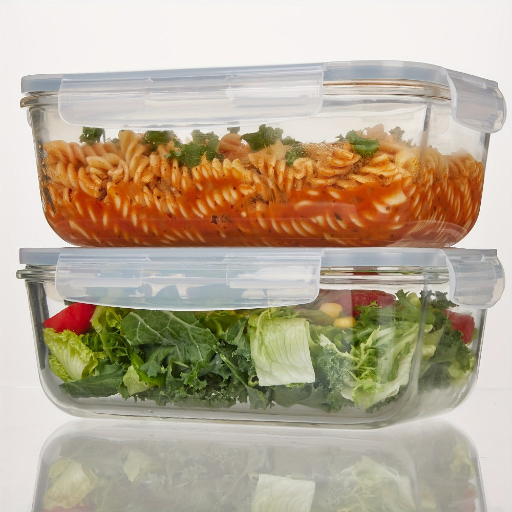 Glass Food Storage Containers with Lids 2 Pack ¨C 63oz Large Airtight Snap Lock Meal Prep Containers, Leak Proof Glass Dish with Lid for Oven, Microwave & Refrigerator, Food Transport Tubs