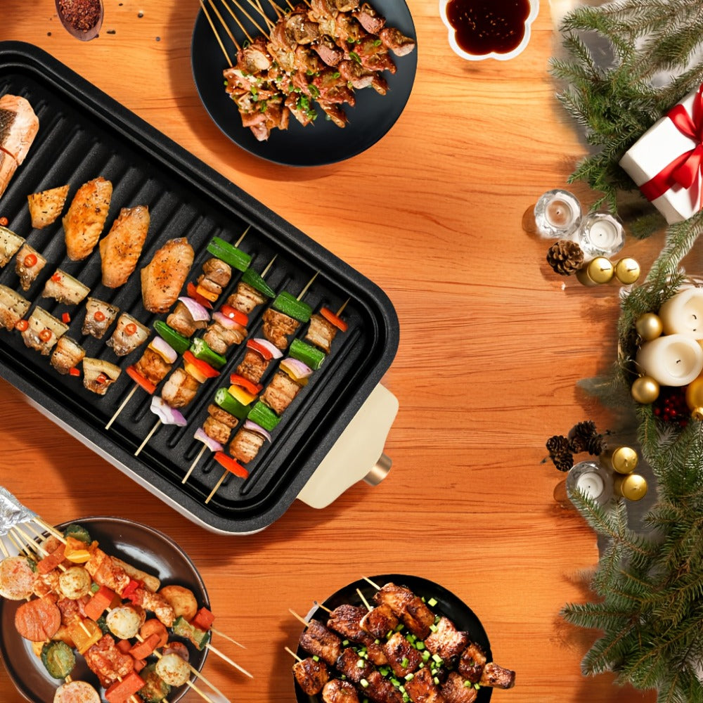 Indoor Electric Smokeless Grill 1500W ¨C Raclette Table Grill with 3 Mini Pans, 16x9¡± Non-Stick Detachable Plate, Dishwasher Safe, Portable for Home Kitchen