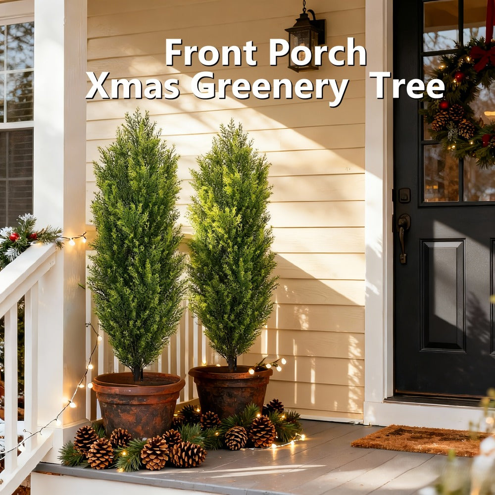 Artificial Cedar Topiary Trees 2 Pack UV Resistant Faux Greenery for Indoor Outdoor Patio Garden Office Entryway Decor 4FT 5FT 6FT