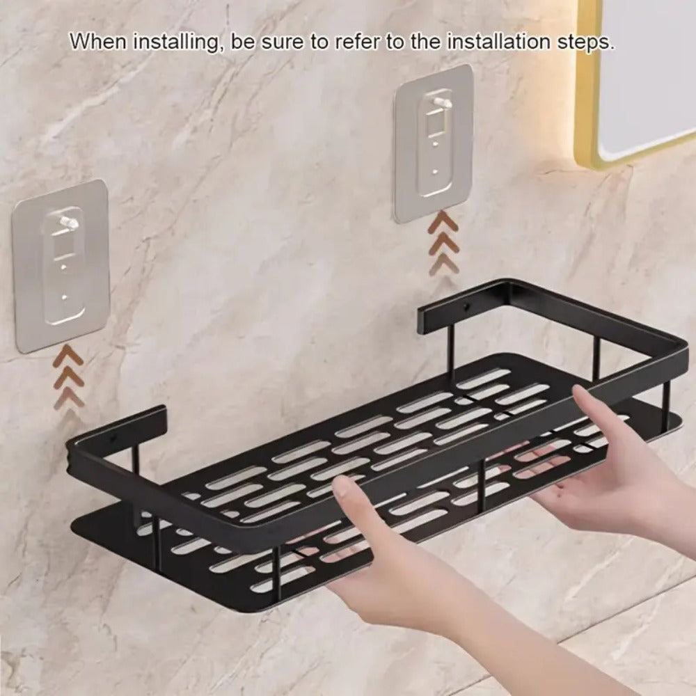Shower Caddy Wall Mounted Stainless Steel 2-Pack - Rust-Resistant 2-Tier Bathroom Shelf Organizer, Corner Storage Rack for Shower Bathtub Accessories, Space-Saving Bathroom Caddy - Black & Silver