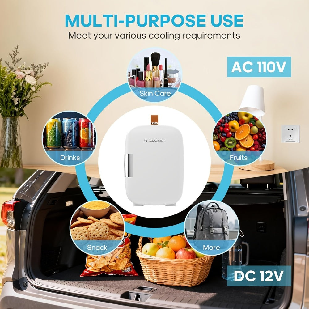 Mini Car Refrigerator, 4 Liter Compact Cooler & Warmer with 120V AC & 12V DC ¨C Portable Mini Fridge for Car, Travel, Outdoor, Bedroom and Home Use, Available in Red and White