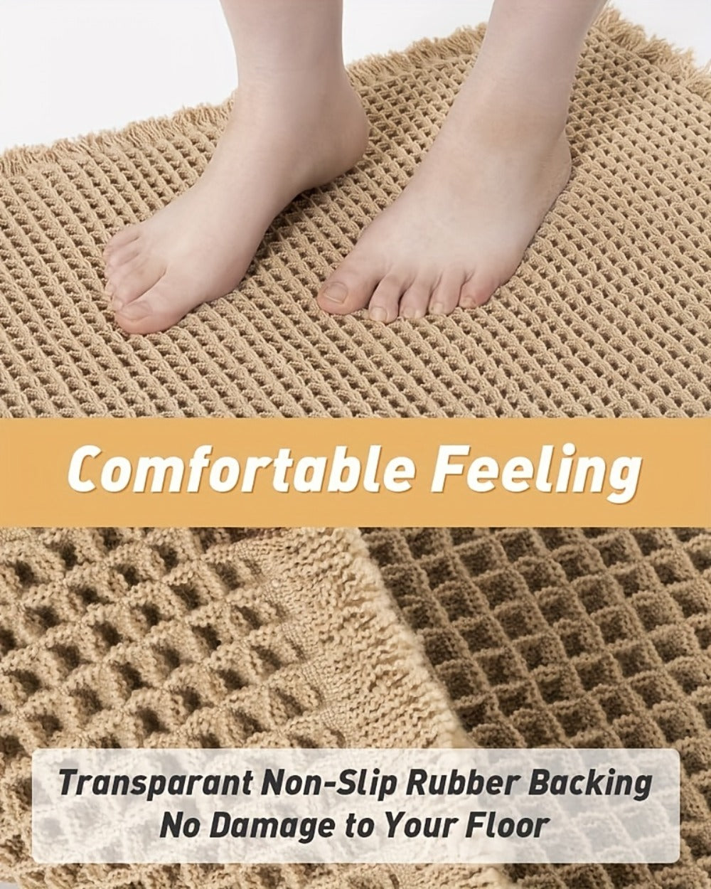 Non-Slip Bath Mat with Tassels Super Absorbent Ultra Soft Machine Washable Bathroom Rug with Anti-Skid Backing 2 Sizes
