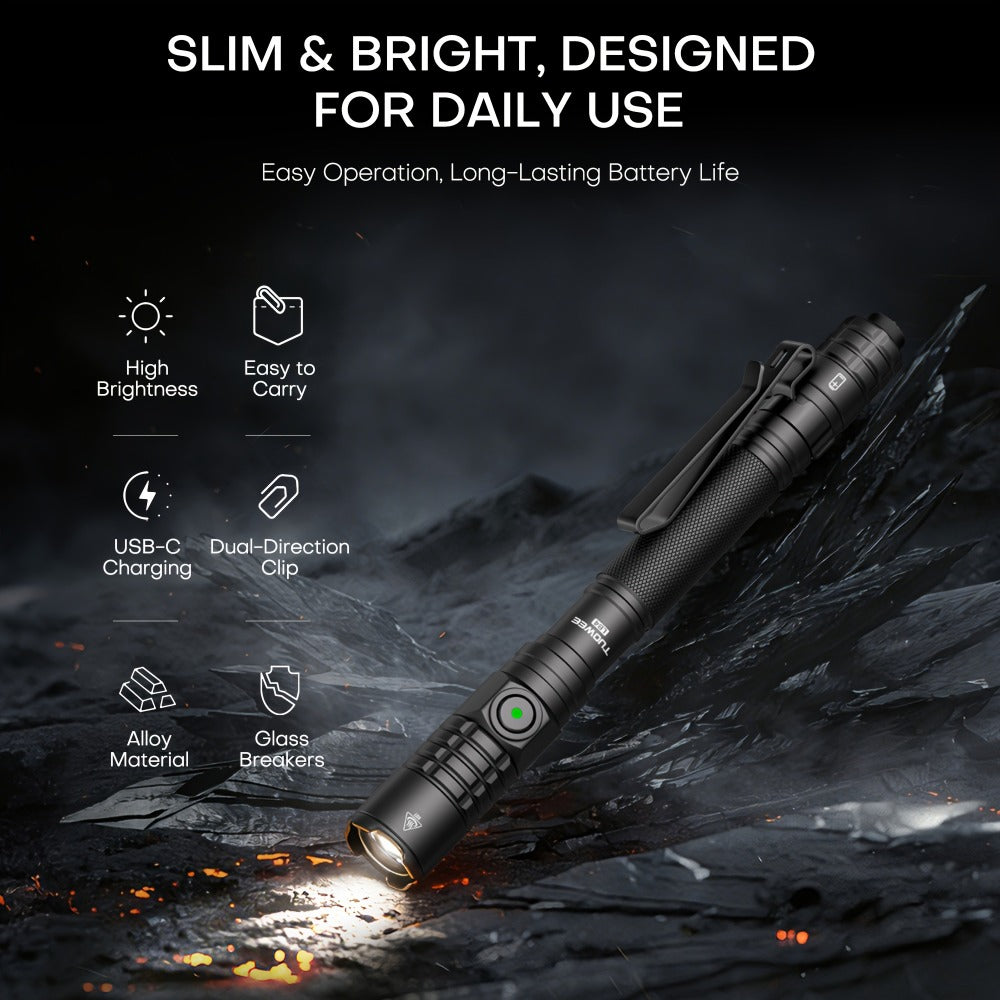 Tactical Penlight 1200 Lumen EDC Flashlight | High-Brightness Torch with Tail Switch Multi-Mode | Slim Pocket Light for Everyday Carry, Camping, Outdoor Activities & Work Lighting