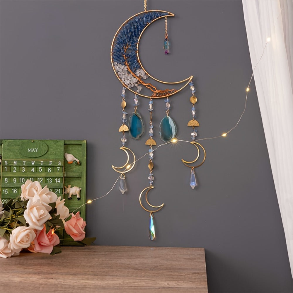 Dreamcatcher Moon Suncatcher Wall Hanging ¨C Handmade Boho Wind Chime Pendant for Indoor Outdoor Garden, Courtyard & Party Decor ¨C Christmas & Birthday Gift