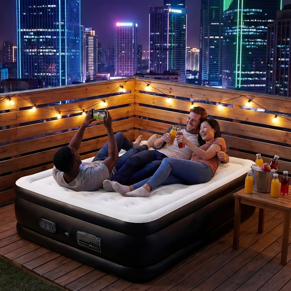 Inflatable Air Mattress with Pump Flocking Surface High Load Capacity Portable Air Sleeping Bed for Camping Hiking Beach Indoor Outdoor Guest Use, Easy Storage Compact Design