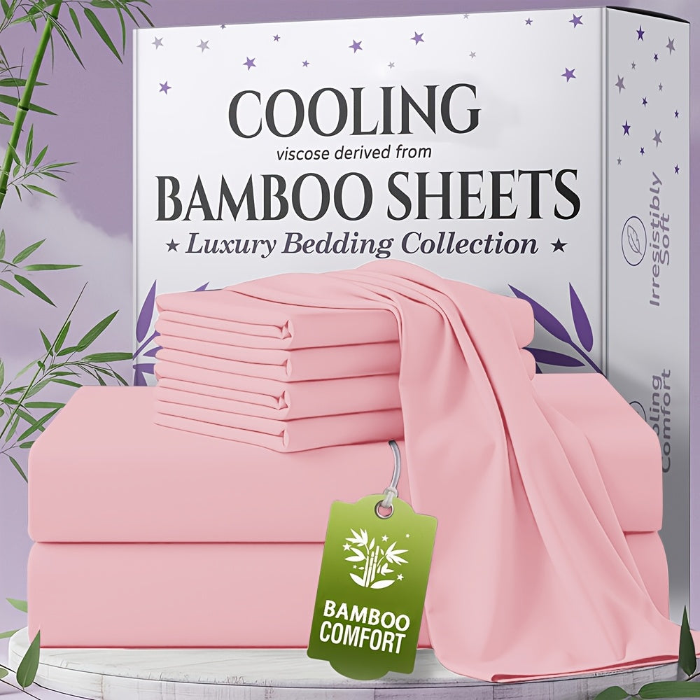 Bamboo Bed Sheet Set 4-6 Piece Extra Deep Pocket Breathable Cooling Soft Wrinkle-Free Hotel Luxury Pillowcase Set Twin Full Queen King 15 Colors