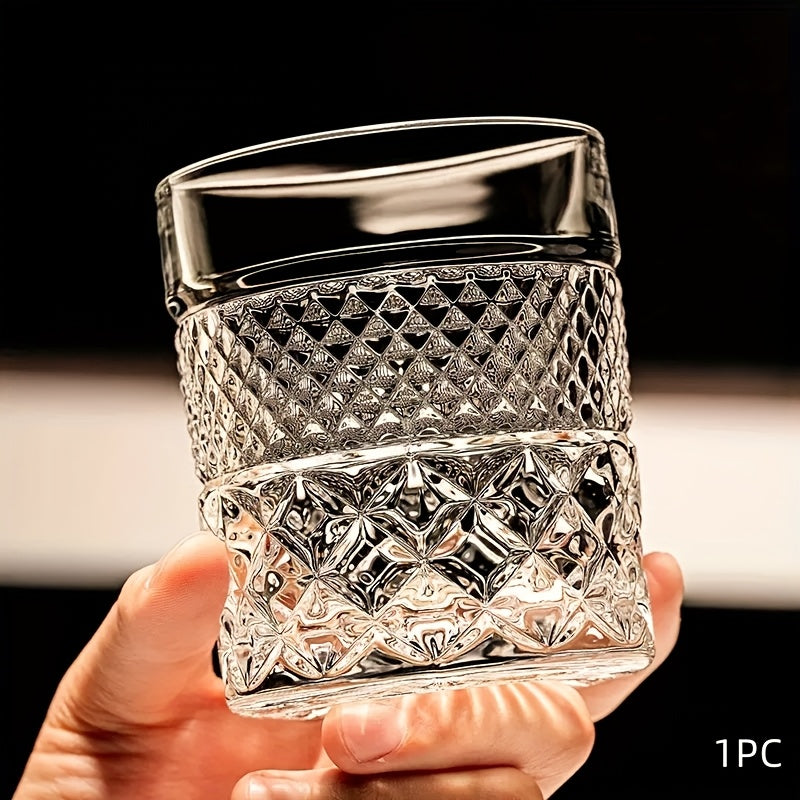 Italian Embossed Whiskey Glass ¨C Handcrafted XO Cocktail Tumbler | Aesthetic Roostertail Bar Beer Water Glass for Home Bar Gifting Party
