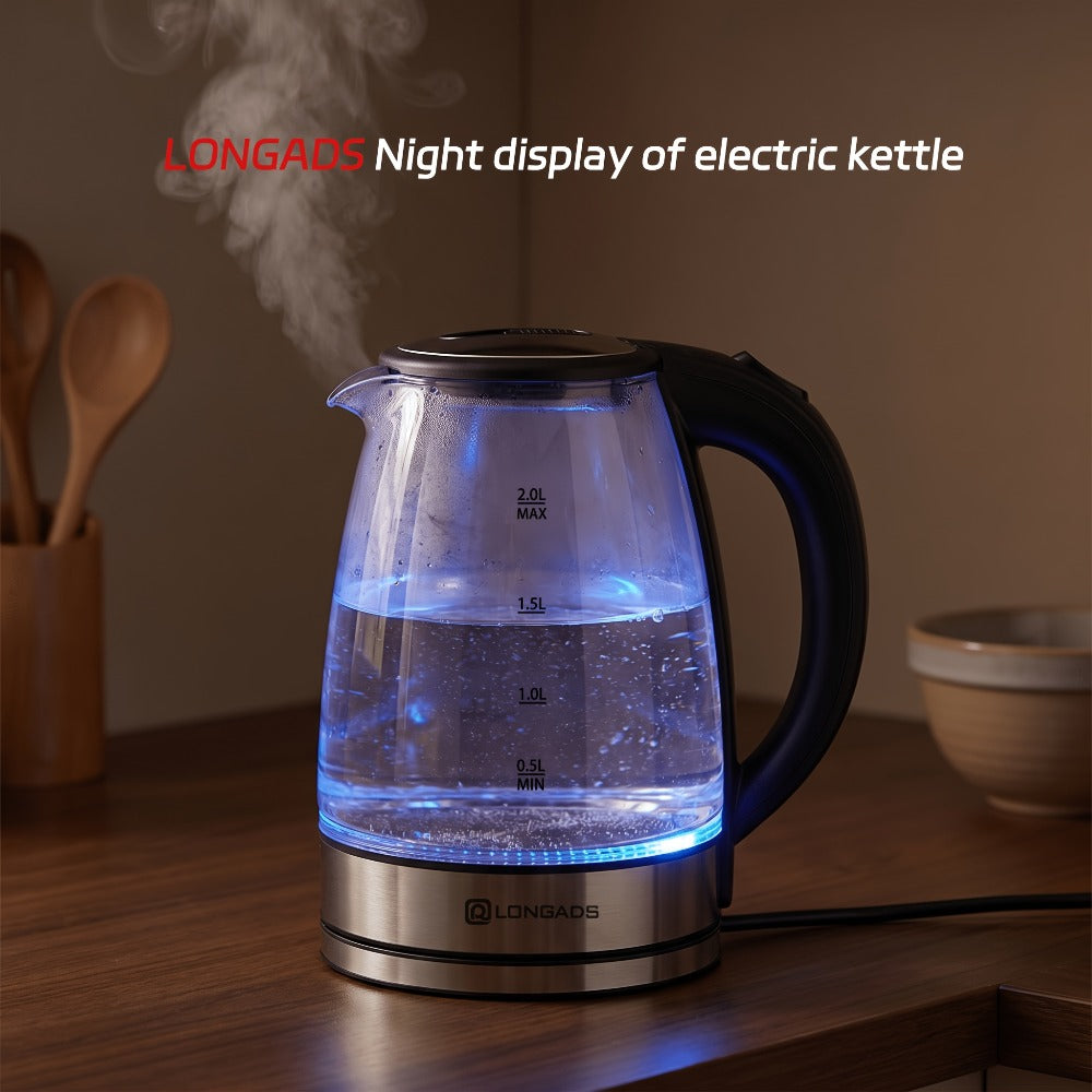Glass Electric Kettle 2L Large Capacity ¨C 1000W Fast Boil, Anti-Dry Burn Protection, See-Through Design for Coffee Milk Tea, Kitchen Dining Room Living Room Use, 67.63oz