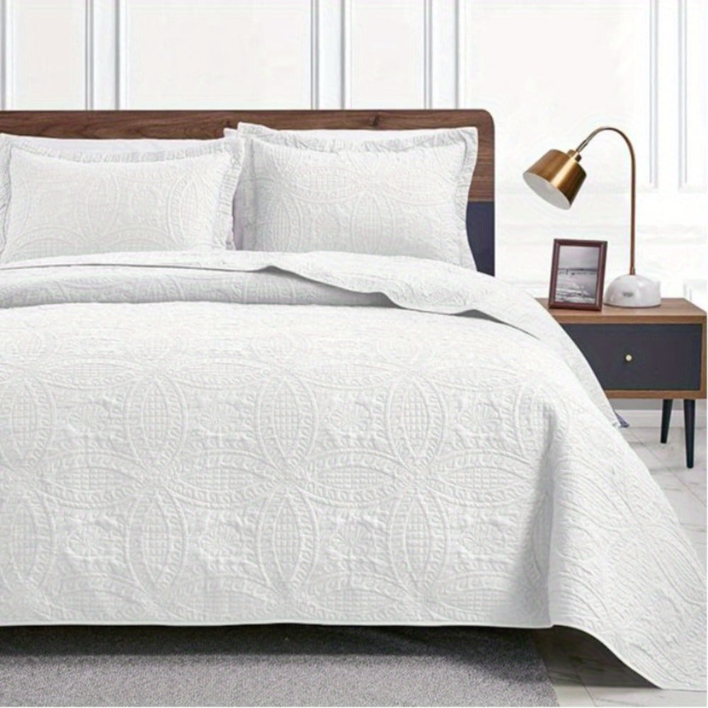 Quilt Set 3 Piece Lightweight Microfiber Bedspread with Pillow Shams - Coin Pattern Coverlet All Season Soft Bed Quilt Full Queen King Orange White Grey Green Khaki