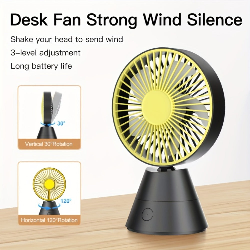 Desktop Fan Auto Oscillating 1800mAh USB Rechargeable, Portable Personal Fan with Wide-Angle Swing, Lightweight Compact Cooling Fan for Home, Office, Dormitory, Outdoor and Travel