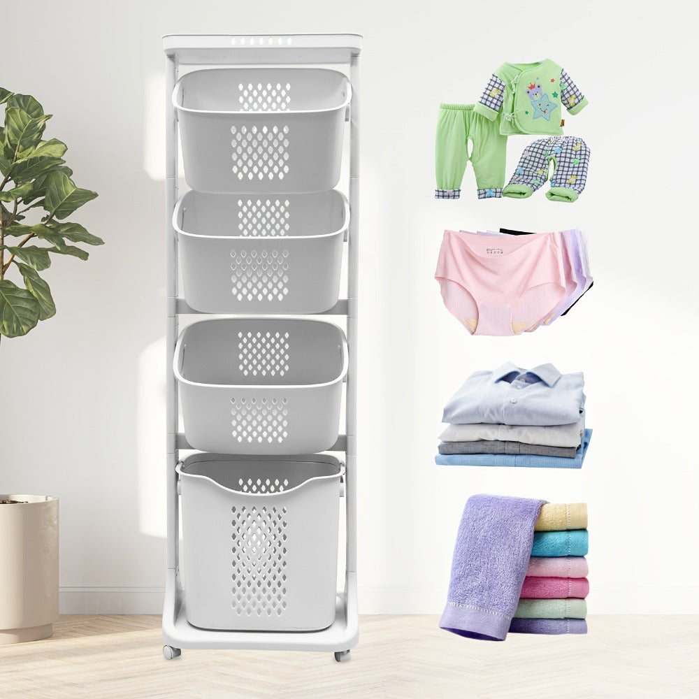 Rolling Laundry Hamper Cart with Wheels Multi-Tier | Large Capacity Laundry Basket with Removable Baskets | Wheeled Laundry Organizer for Laundry Room Bathroom Bedroom