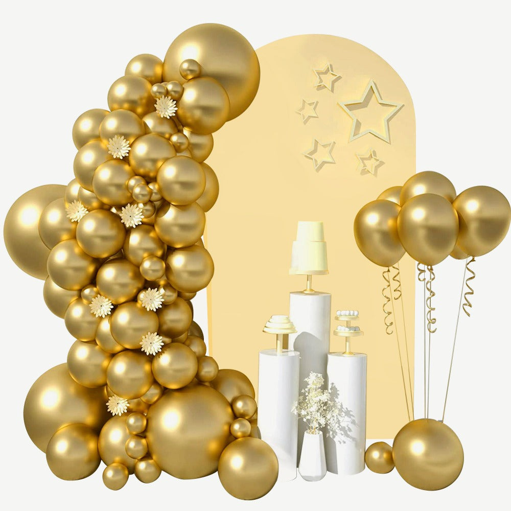Balloon Garland Arch Kit 130PCS Metallic Gold ¨C 18¡± 12¡± 10¡± 5¡± Latex Balloons with Ribbon & Glue Dots for Birthday Baby Shower Wedding Graduation Party Decorations DIY Balloon Arch Set