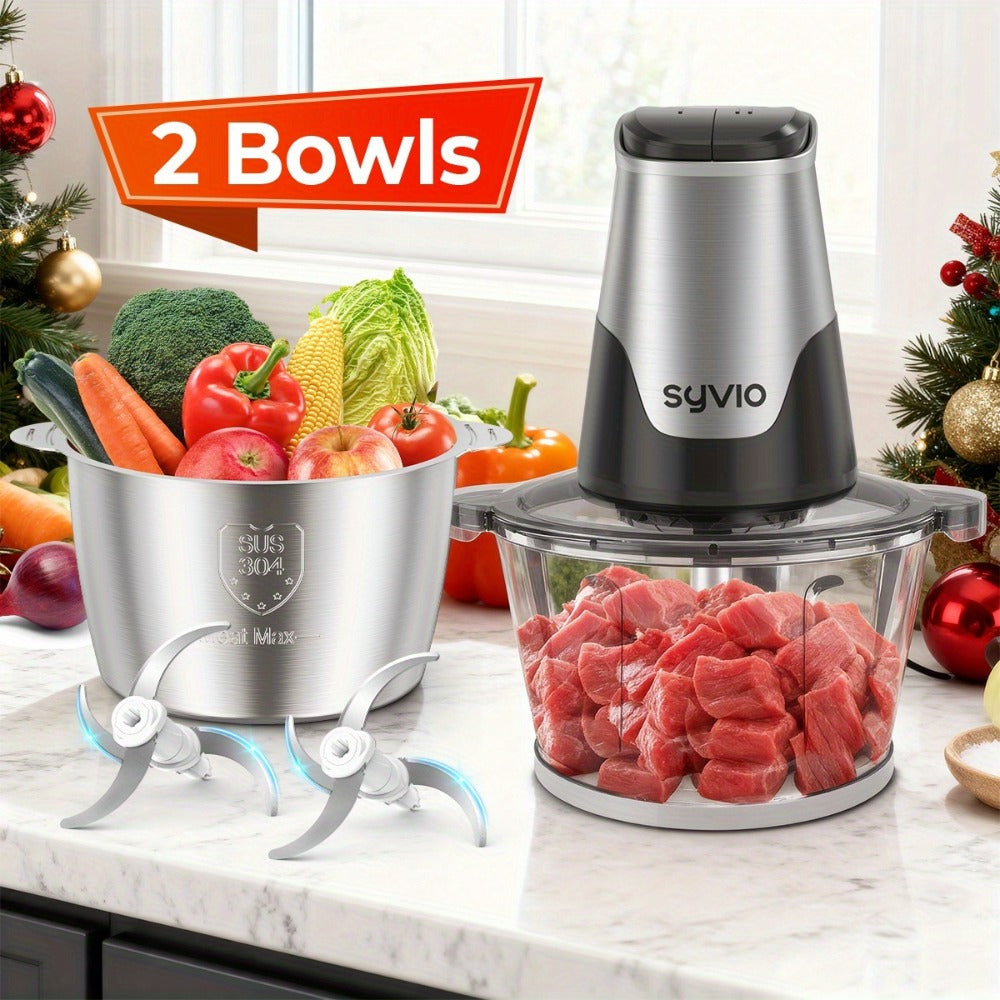 Mini Food Processor 450W with 2 Bowls ¨C Electric Food Chopper, 4 Bi-Level Blades, Meat Grinder for Baby Food, Meat, Onion & Vegetables, 2 Speed