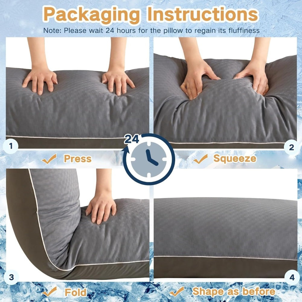 Body Pillow for Adults Full Body Support - Memory Foam Shredded Fill, Washable Pillowcase, 20x54 Inch, White & Grey