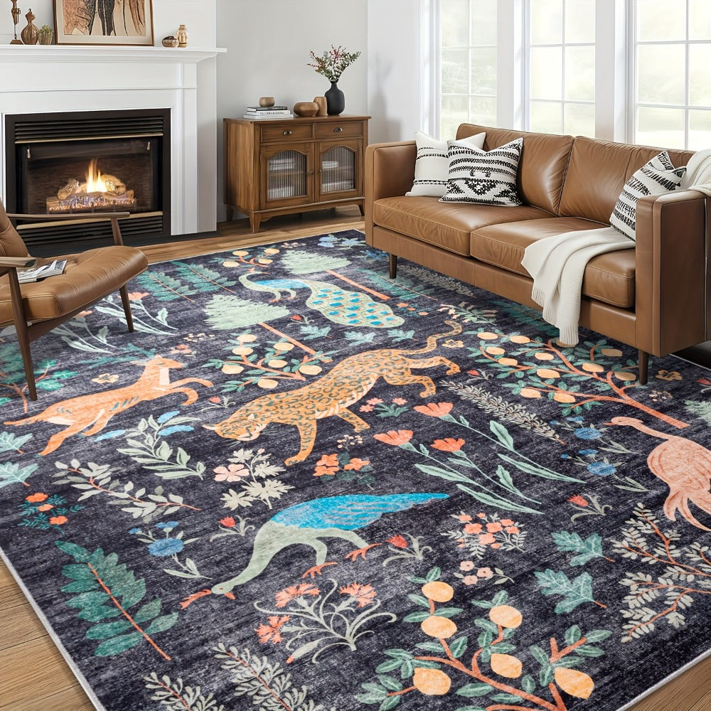 Animal Print Area Rug Jungle Tiger Non-Slip Soft Thin Colored Rug for Living Room Bedroom Playroom Daycare - Black Green Pink 5x7 6x9 8x10 9x12 ft Indoor Floor Carpet