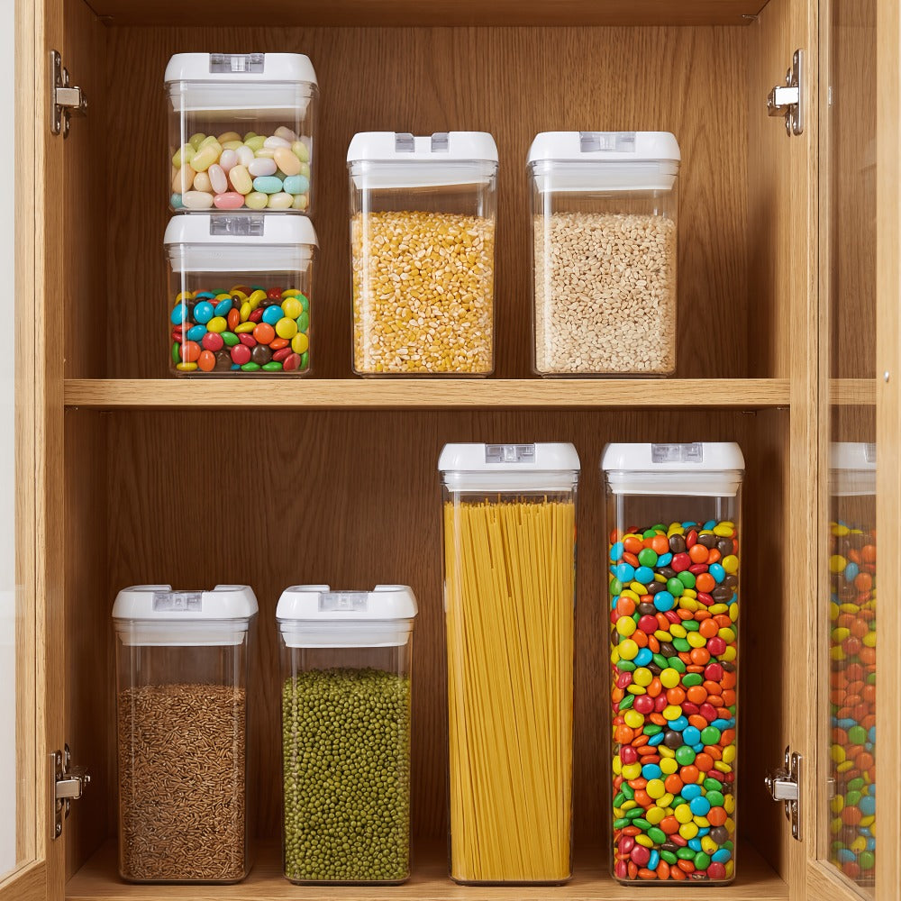 Plastic Food Storage Containers with Lids BPA Free - Leak Proof Airtight Kitchen Organizer Set for Cereal Grain Nuts Snacks Cookies Fruit Sugar - 3, 4, 6 & 7 Piece Sets