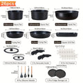 Detachable Handle Cookware Set 16 & 26 Piece Non-Stick PFOA-Free ¨C Stackable Space-Saving Pots and Pans | Oven Safe 480¡ãF Induction Compatible | RV Camping Kitchen Cooking Set in Black & Beige