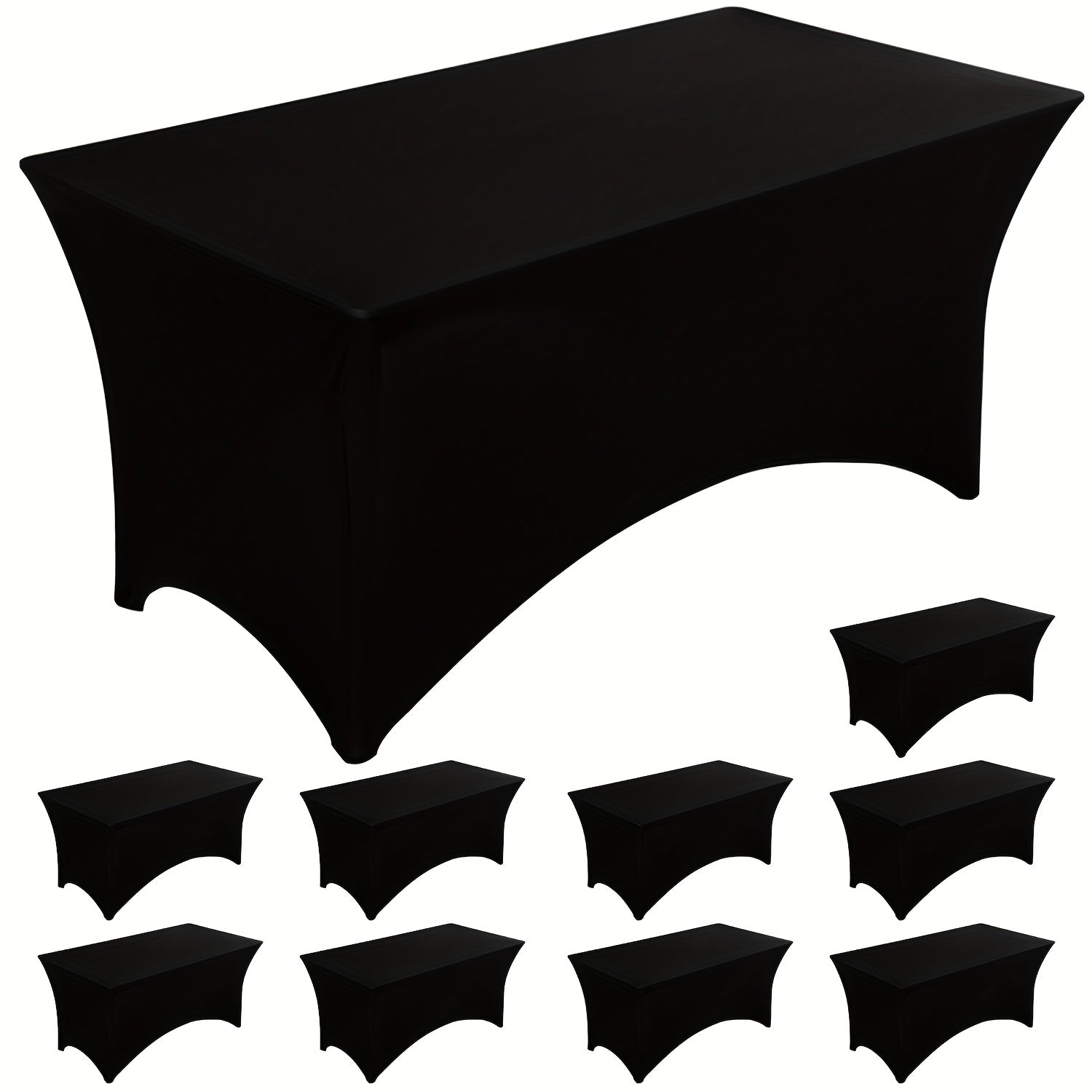 10pcs Spandex Tablecloth 6ft Rectangle Fitted Table Cover Stretch Wrinkle-Free for Wedding Reception Vendor Booth Catering Indoor Outdoor, 72Lx30Wx30H Inch, White/Black
