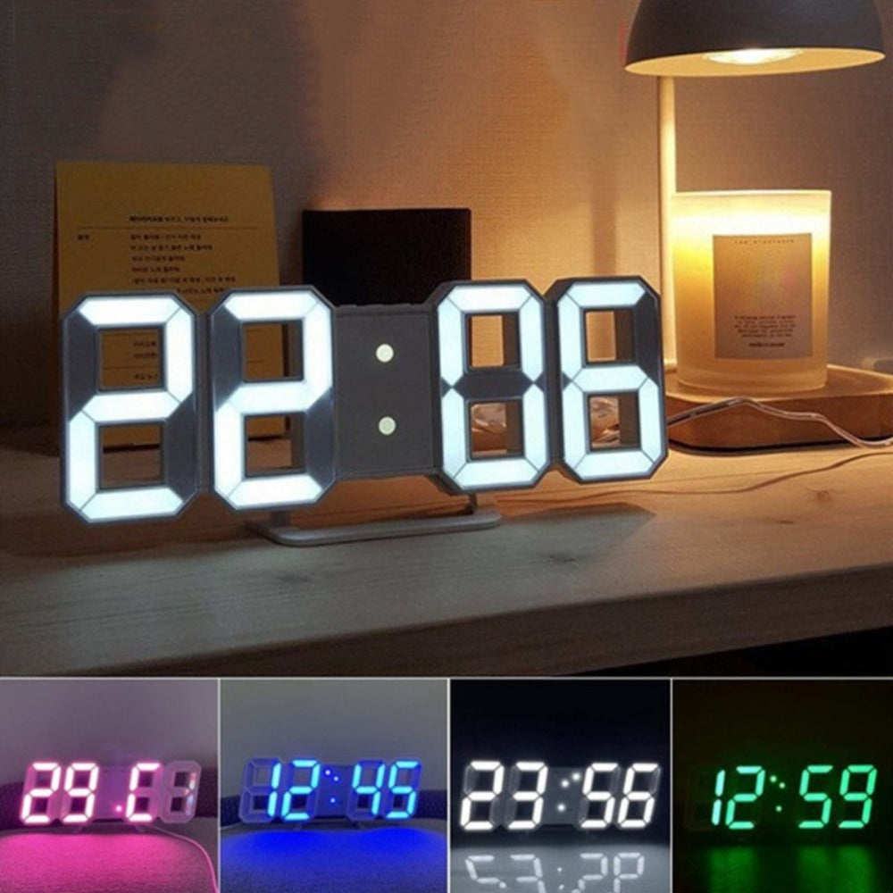 3D LED Digital Alarm Clock Colorful Night Light Home Decor Bedroom Desk Clock USB Powered