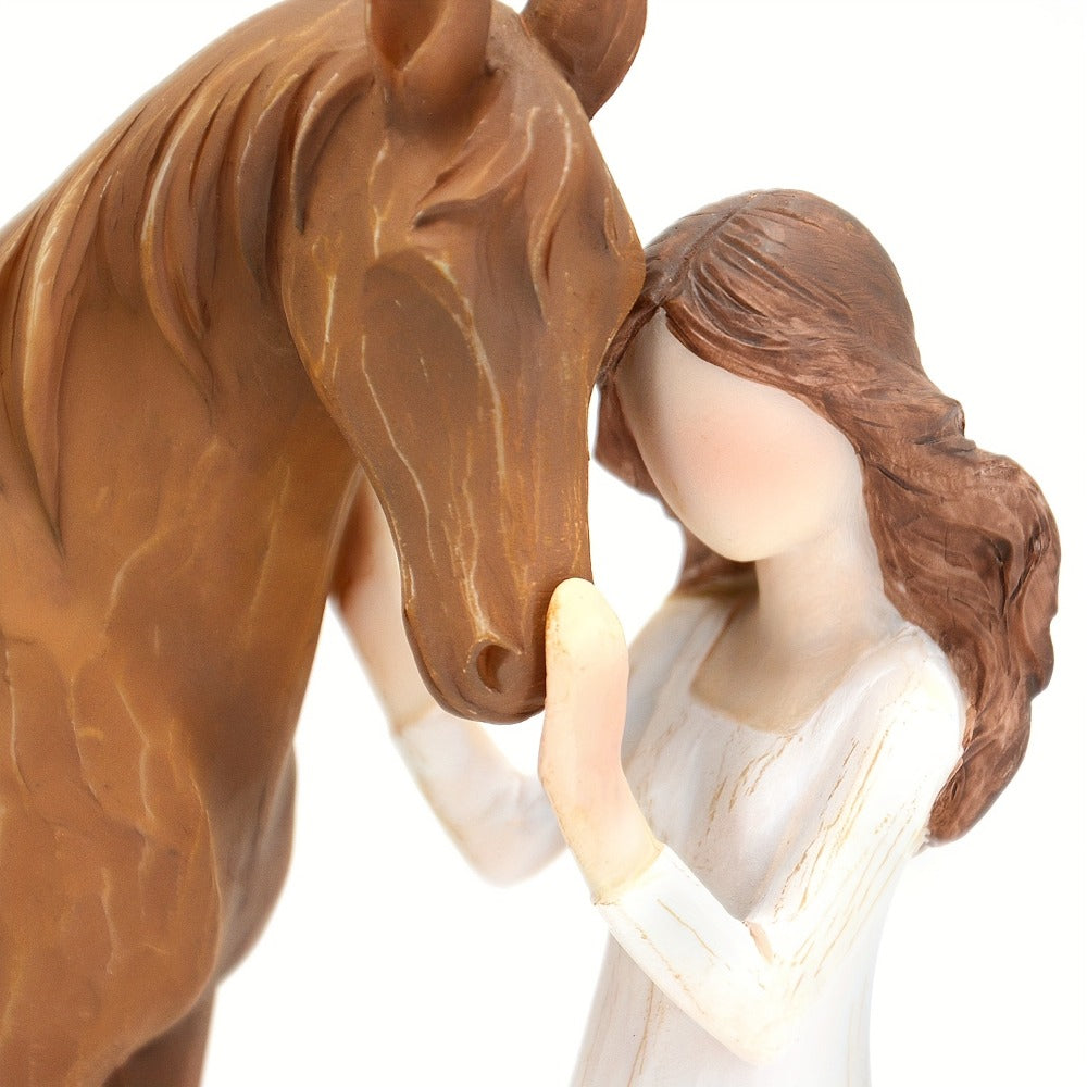 Horse Figurine Gift for Girls Women Hand-Painted Resin Girl with Horse Sculpture Cowgirl Equestrian Decor Ornament for Home Shelf Tabletop Birthday Christmas Valentine Gift Horse Lover