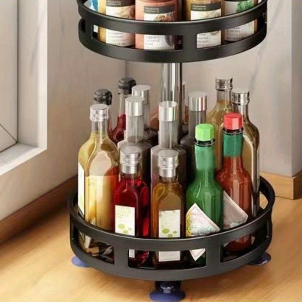 Spice Rack Organizer 3 Tier Rotating Turntable Carbon Steel Kitchen Seasoning Storage Rack for Counter Pantry Cabinet Black White