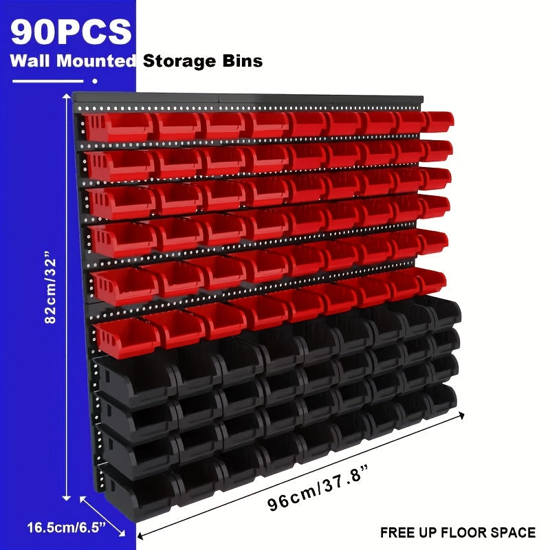 Wall Mounted Storage Bin Rack System ¨C Heavy Duty Small Parts Organizer for Screws, Nuts, Bolts & Nails | Stackable Garage Workshop Tool Storage Rack | 30/60/90 Bins Hardware Organizer