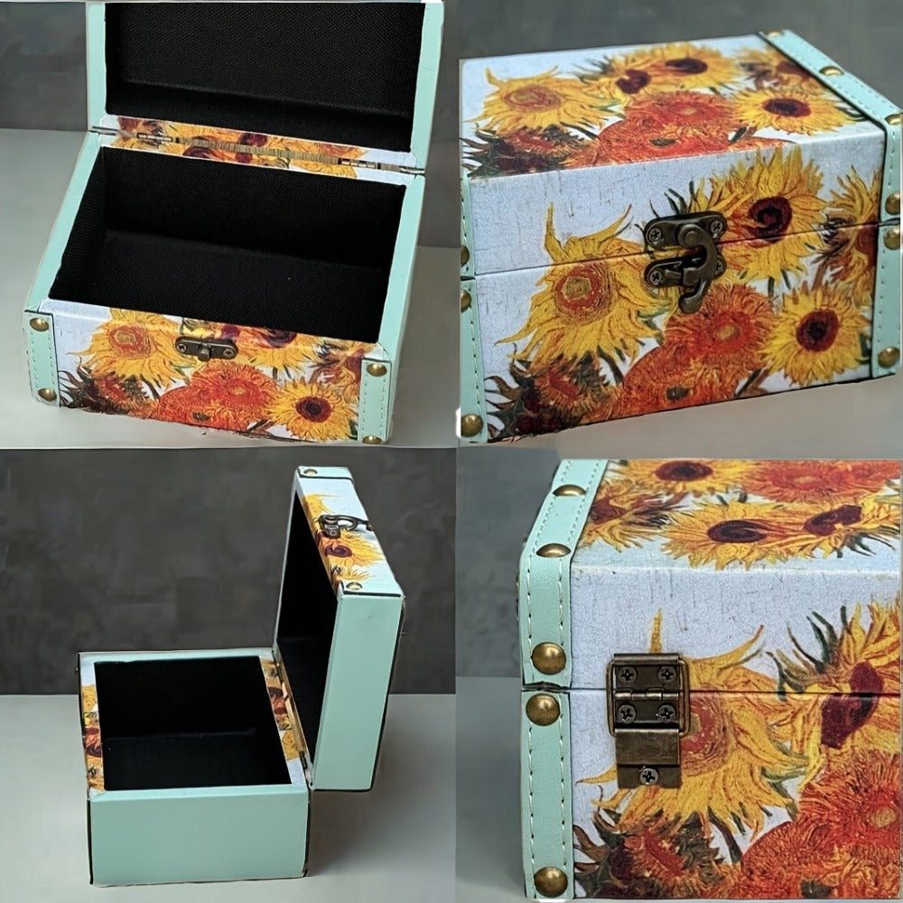 Wooden Storage Box with Lid Vintage Floral Design, Dust-Proof Decorative Trinket Box for Tabletop Jewelry Keepsake Organization, Scandinavian Style Small Wooden Box Gift