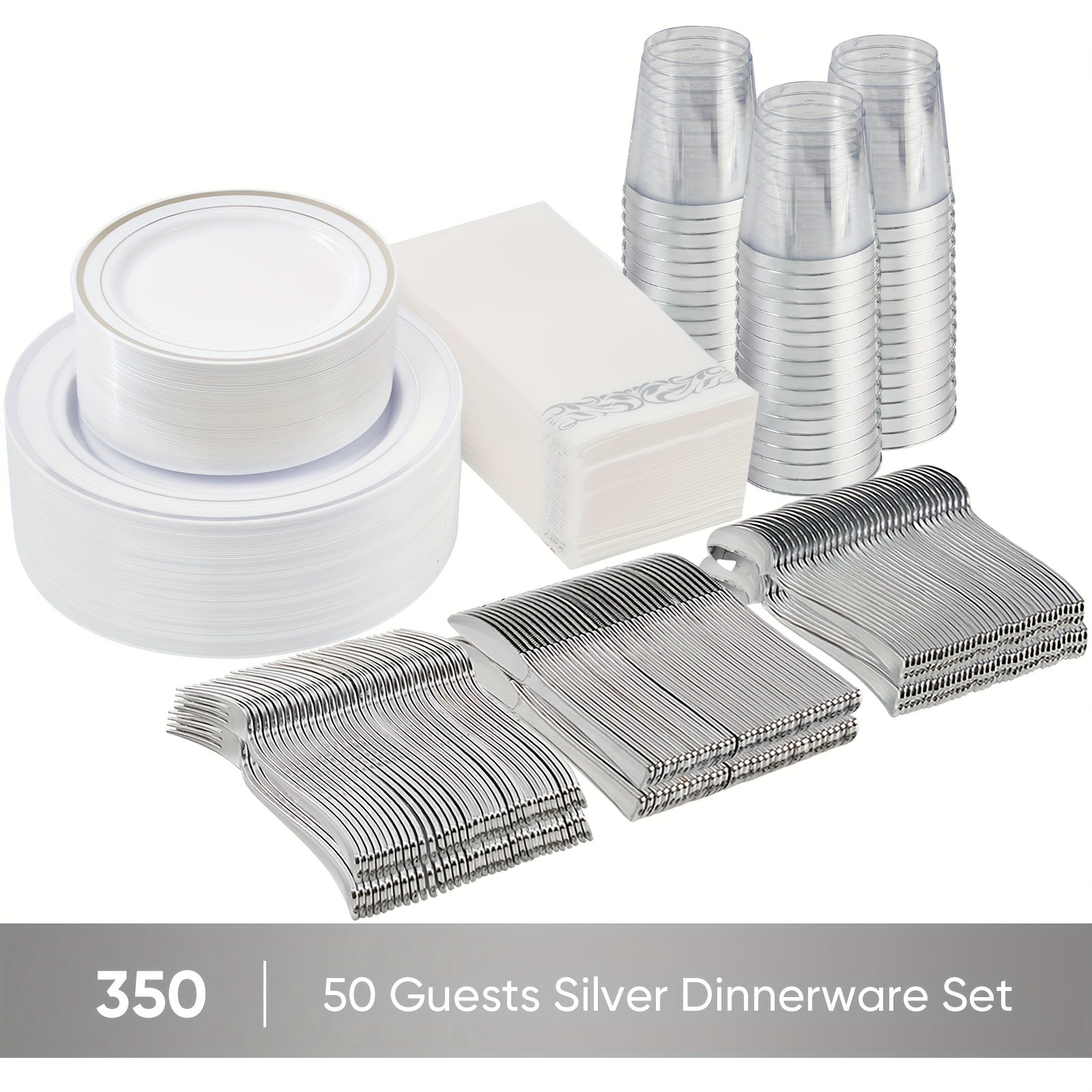 Disposable Party Dinnerware Set 350 700 Pieces Gold Silver Plastic Plates Salad Plates Cutlery Cups Napkins for 50 100 Guests Wedding Birthday Graduation Party