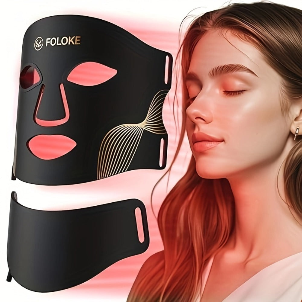 LED Light Therapy Face Mask 7 Color Red Light FDA Cleared Face and Neck Mask for Acne Whitening Anti-Aging Collagen Renewal Hydration Skin Care Home Use Rechargeable Portable