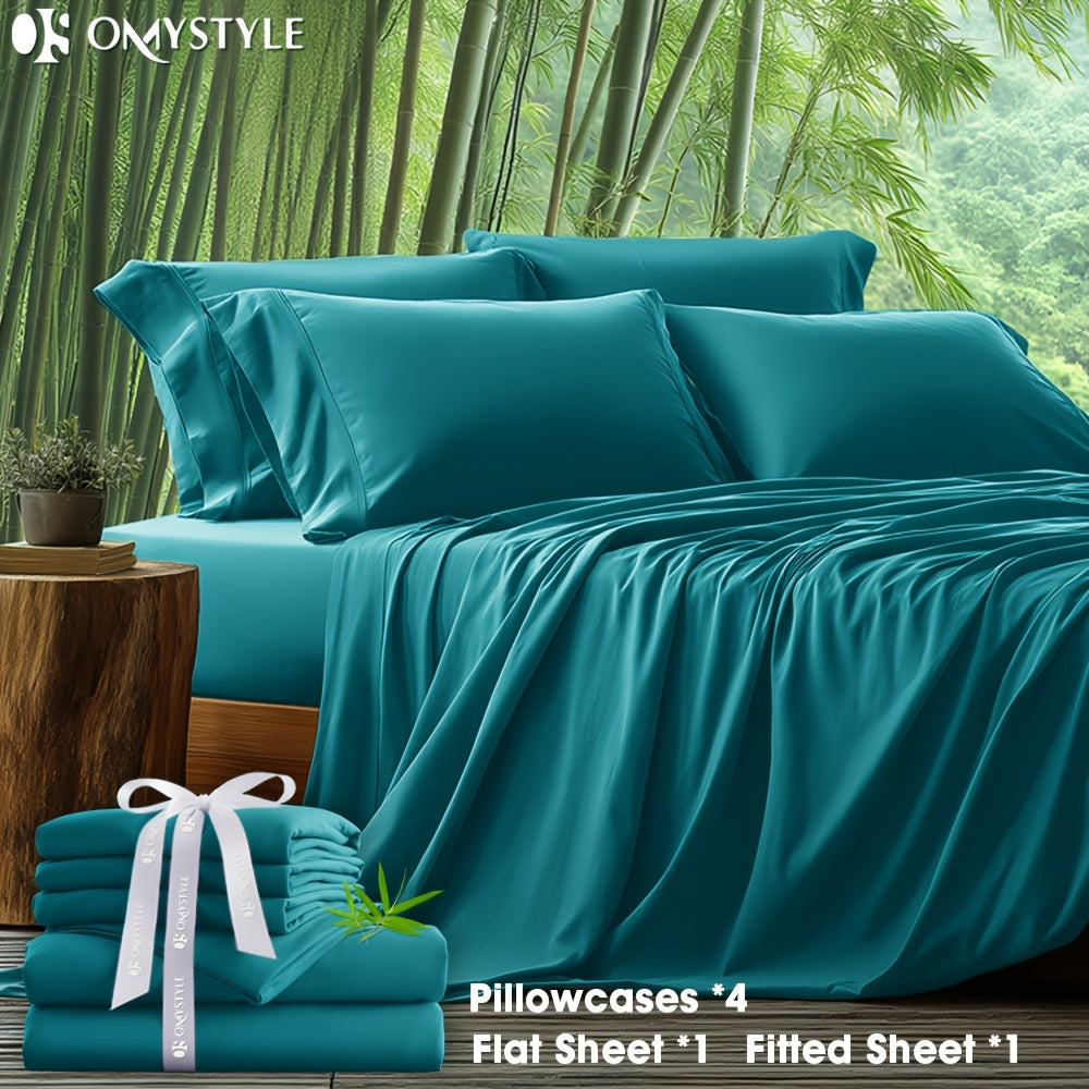 Bamboo Blend Bed Sheet Set 6pcs ¨C Flat Sheet, Fitted Sheet & 4 Pillowcases, Ultra Soft Lyocell Viscose Breathable Bedding for Hot Sleepers, Deep Pocket Twin Full Queen King, 11 Colors
