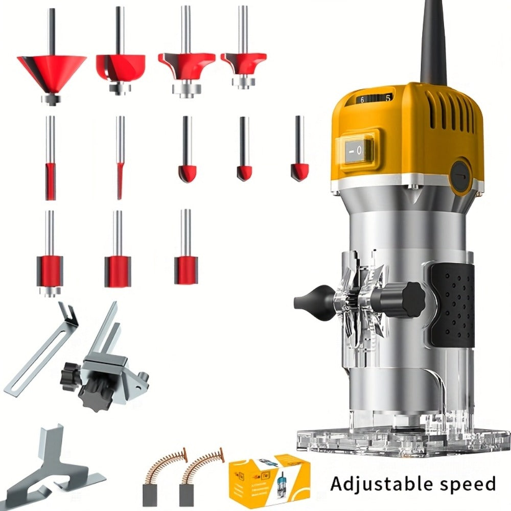 Wood Router 800W Trim Router for Woodworking - 35000RPM Electric Router with Edge Guide, Roller Guide, 6-Speed Adjustment for Precise Trimming, Profiling & Milling