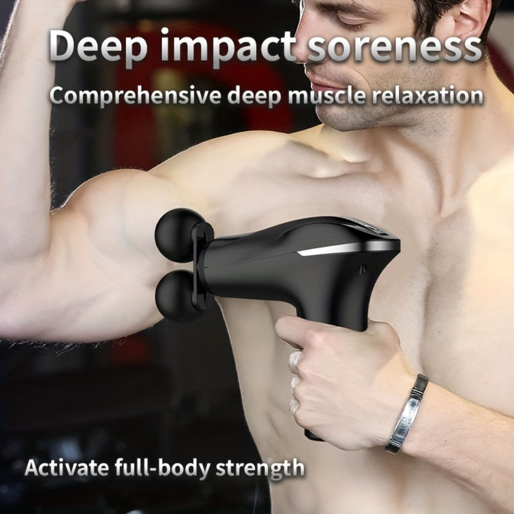 Handheld Massage Gun with Dual Heads ¨C 3 Interchangeable Attachments for Full Body Relief | Powerful Rechargeable Fascia Gun for Back, Arms & Sports Recovery | Ideal for Running & Fitness
