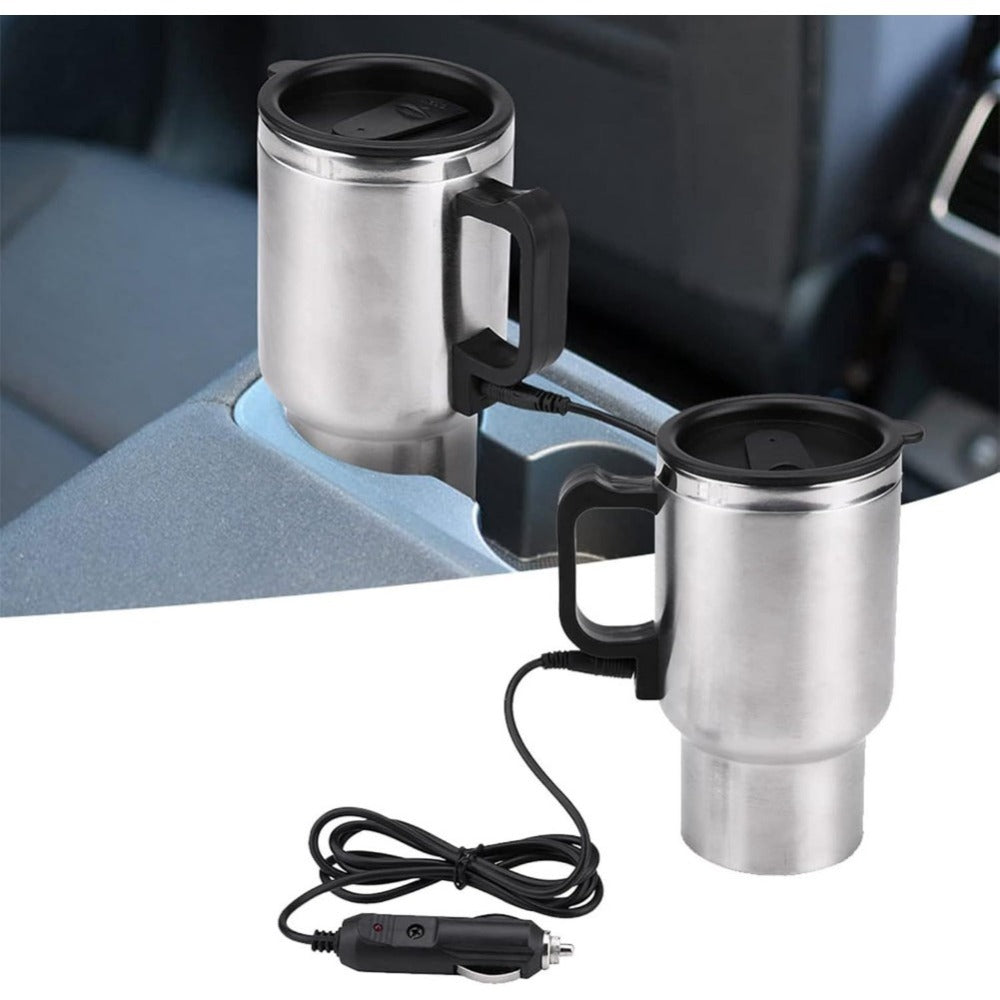 Car Electric Kettle 12V ¨C Stainless Steel Travel Heating Cup with Auto Shut-Off, 450ml & 500ml Portable In-Car Water Heater for Hot Water, Tea & Coffee ¨C Cigarette Lighter Powered Road Trip Essential