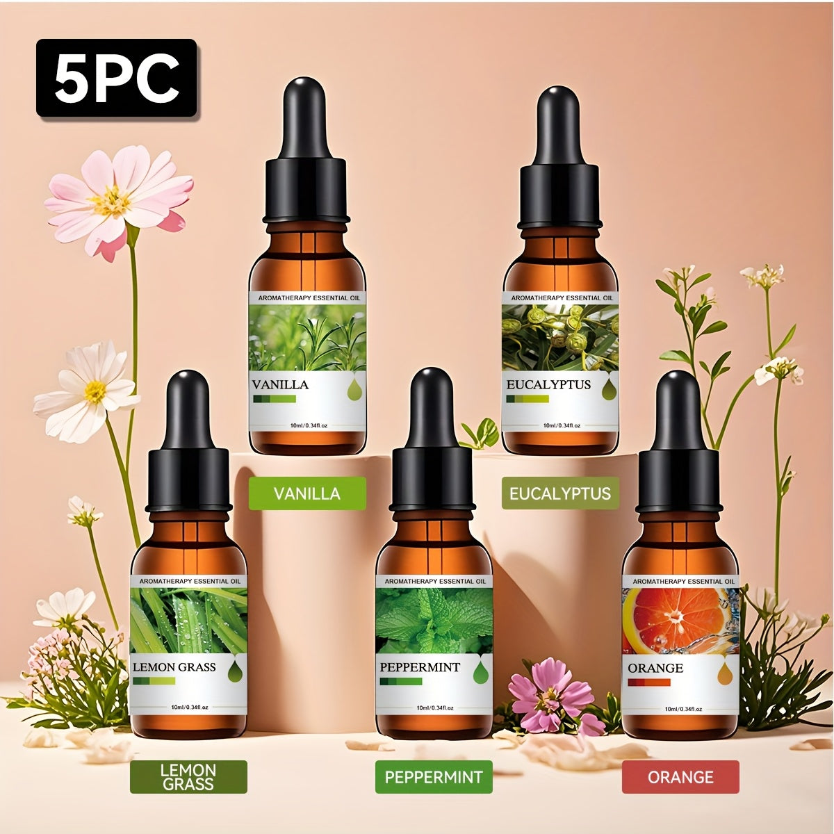 Essential Oil Gift Set 5 Pack Aromatherapy Oils Lavender Vanilla Eucalyptus Rose Jasmine for Diffuser Candle Humidifier Car Home Teacher Mother's Day Gift