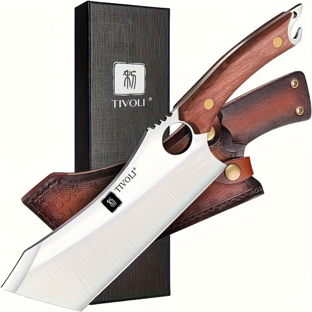 Meat Cleaver Knife High Carbon Steel Full Tang with Sheath Outdoor Camping Kitchen Vegetable Chopper Forged Heavy Duty Chef Cleaver Father's Day Gift