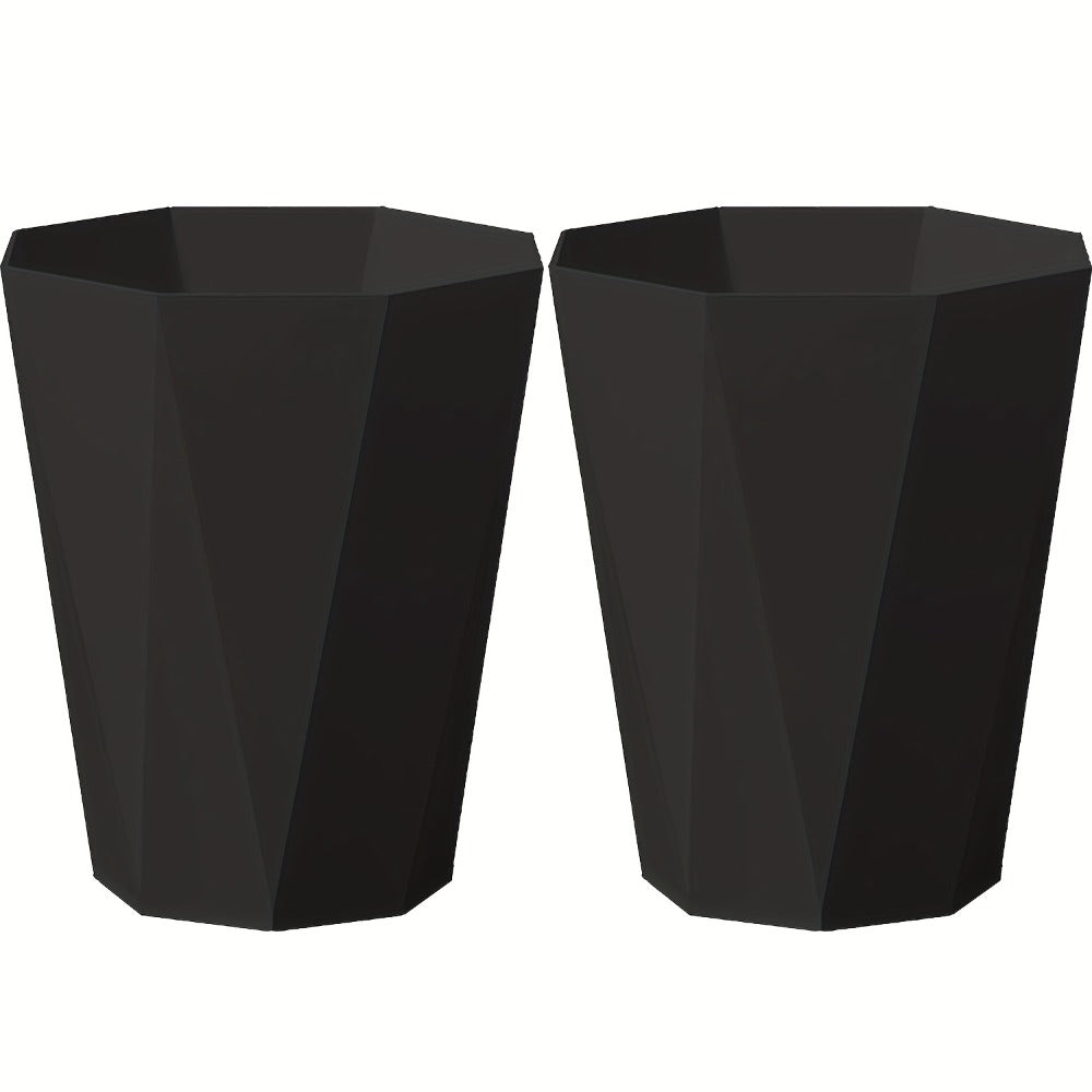Trash Can 2 Pack Nordic Octagonal Wastebasket - Small Open Top Geometric Plastic Waste Bin with Brushed Finish for Bathroom, Bedroom, Kitchen, Home Office, Modern Scandinavian Decor Trash Bin Set