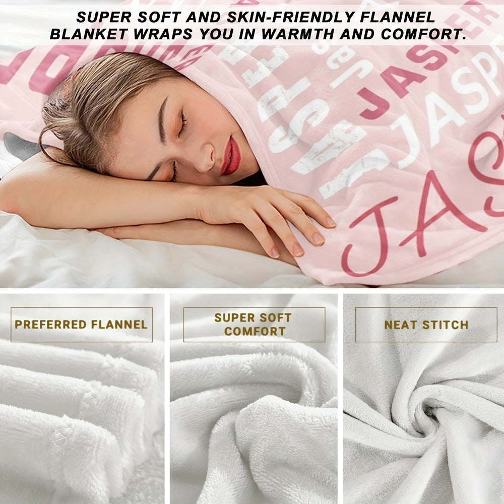 Personalized Flannel Blanket 280GSM Custom Name - Soft All-Season Throw Blanket for Home Picnic Travel, Cozy Polyester Gift Blanket Multi-Color Options
