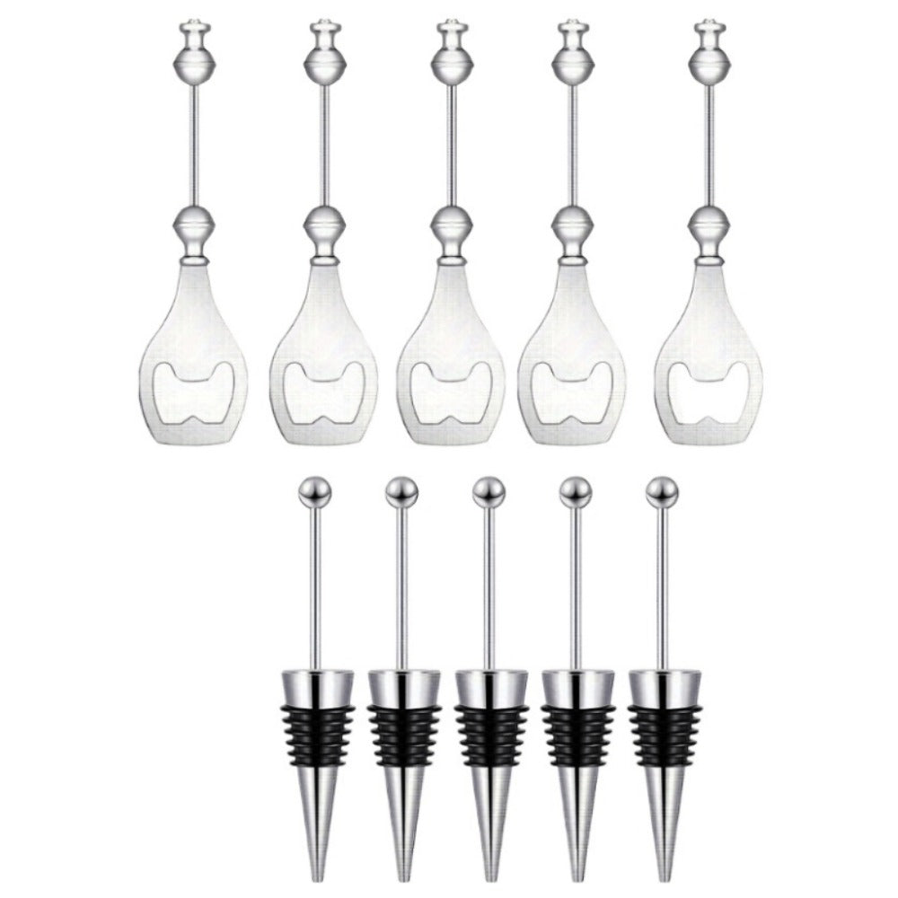 Beadable Beer Bottle Opener Set Bulk Decorative Beaded Wine Stopper Reusable DIY Party Gift for Wedding Bar Festival 10 or 20 Pieces