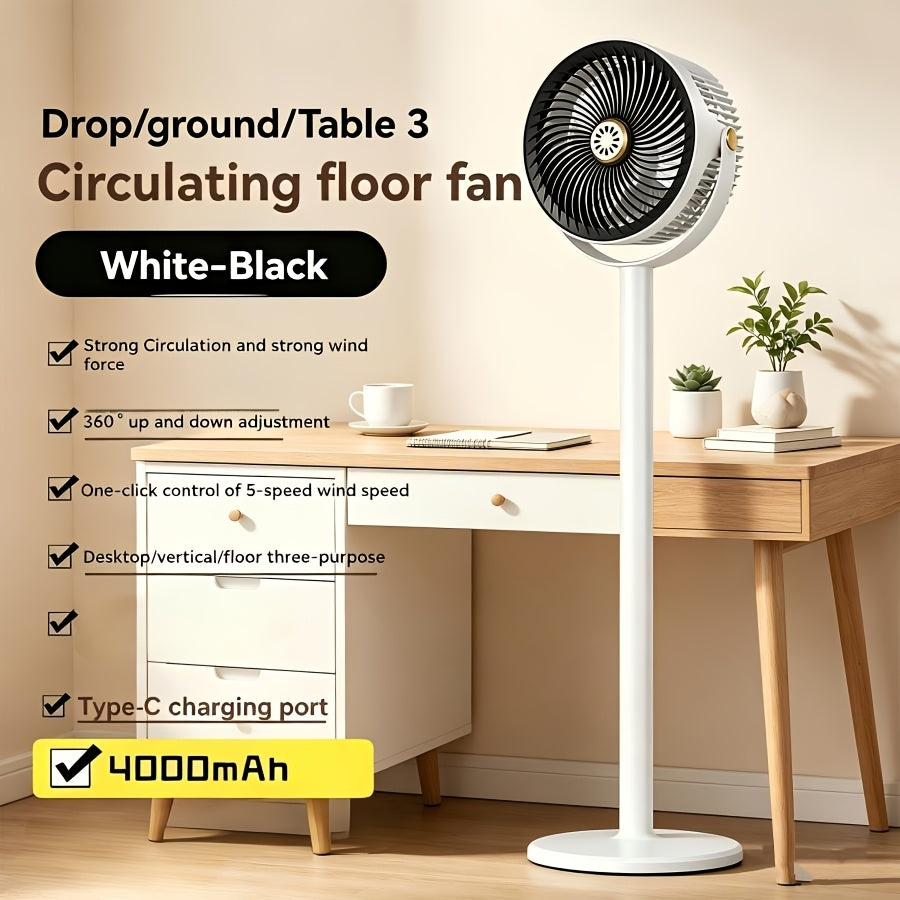 RV Fan 5-in-1 USB Rechargeable 4000mAh Battery 5-Speed Type-C Charging Port Portable Room Fan for Indoor Outdoor Camping Bedroom Desktop Ventilation