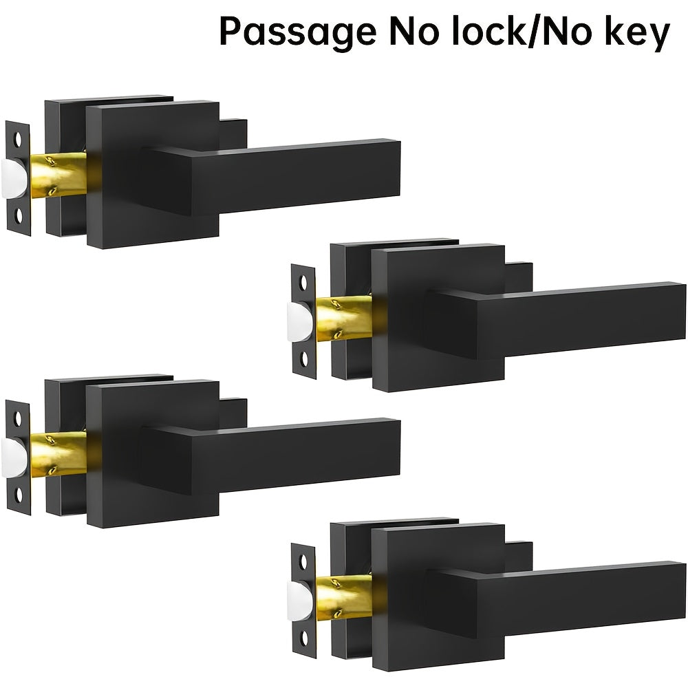 Matte Black Square Door Handle Set ¨C Interior Passage Door Knob for Hall & Closet, Heavy-Duty Left & Right Hand Compatible, Modern Hardware
