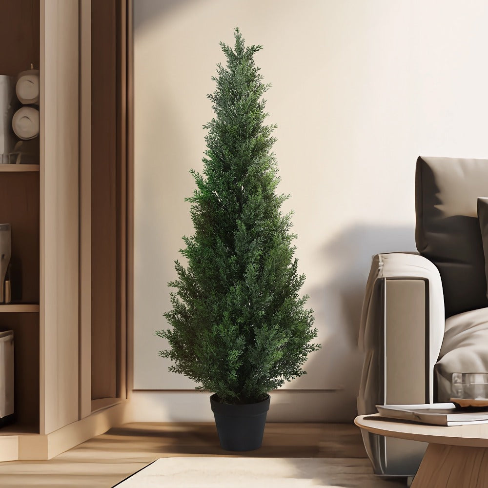 Artificial Topiary Cedar Tree Outdoor Indoor UV Resistant Fake Potted Plant Faux Pine Shrub Front Porch Patio Home Office Decor 3ft 4ft 5ft 1pc 2pcs
