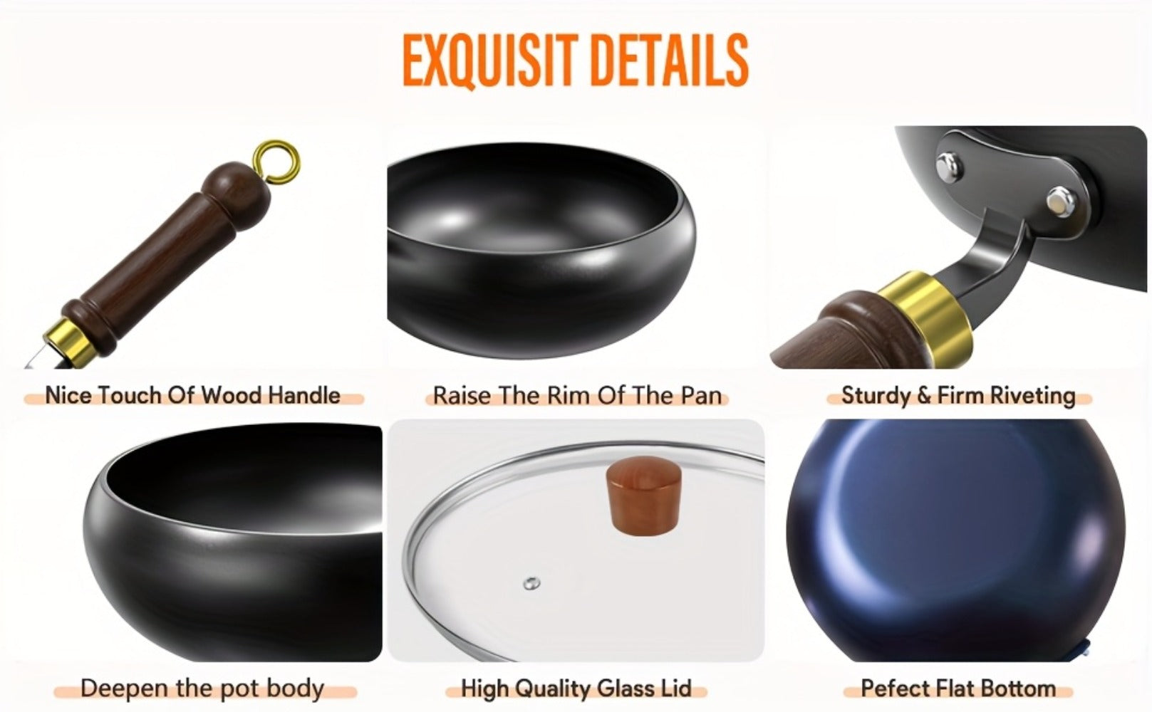 Wok Pan Carbon Steel Japanese Style Large Belly Uncoated Traditional Stir Fry Pan with Heat Resistant Handle Compatible with Gas Induction and All Stovetops for Stir Fry Soup Stew Camping Cooking