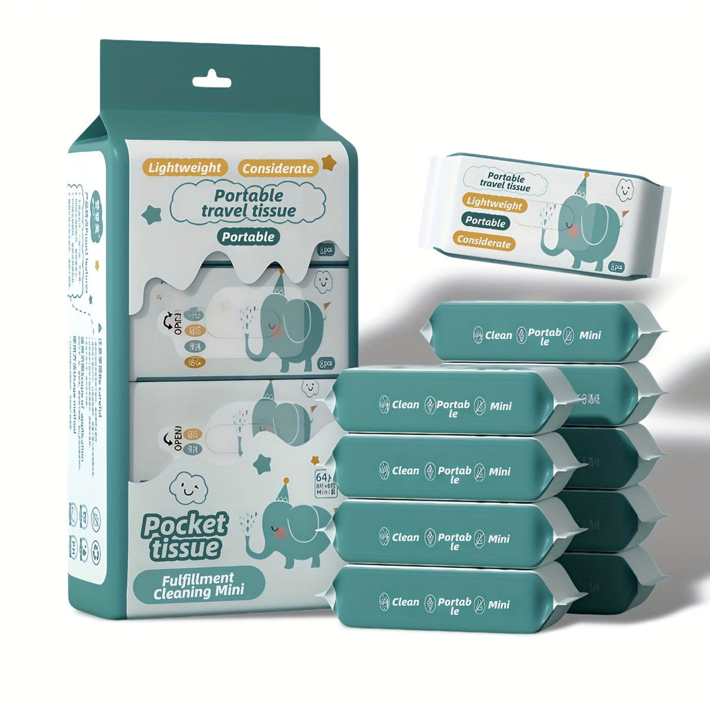 Mini Wet Wipes 64 Count 8 Packs Heavy Duty Quick-Drying Cleaning Cloths Cute Animal Design for Travel Outdoor Kitchen Bathroom Picnic Dish Towel Stove Cleaning Panda Crocodile Elephant Kitten