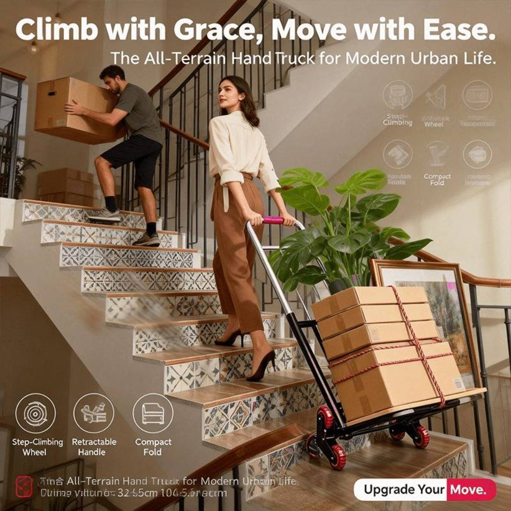 Folding Hand Truck Stair Climbing Wheels Heavy Duty 220 450 680 LBS Capacity Compact Collapsible Handcart Dolly for Home Warehouse Grocery Moving Office Material Handling