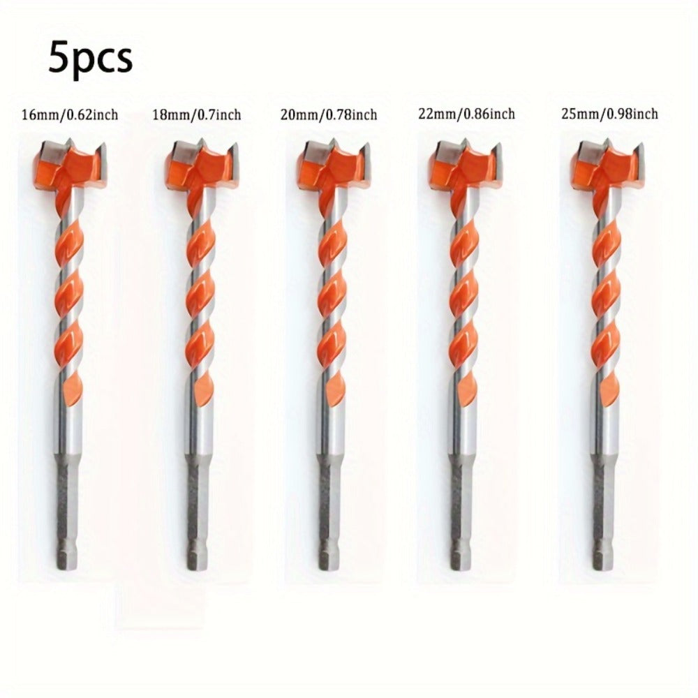 Long Drill Bits Set 5PCS Alloy Extended Length Hex Shank Auger Drill Bit for Wood Door Lock Plastic Hole Drilling Electric Screwdriver Compatible Woodworking Tool Kit