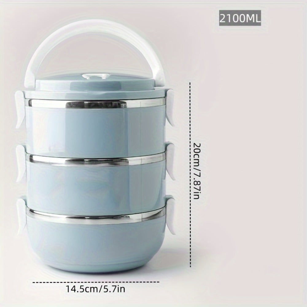 Stainless Steel Lunch Box Insulated Bento Box with Lid - Cylindrical Stackable Food Container for Office School Camping and Picnic, Dishwasher Safe Thermal Lunch Box Available in 2, 3 or 4 Layer for Adults and Kids