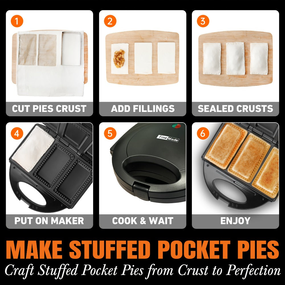 Electric Pocket Pie Maker with Crust Cutter ¨C Dual Non-Stick Cooking Plates, Easy Press Iron for Homemade Snacks, Desserts, Empanadas & Hand Pies